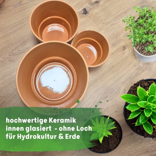 Siena Terrakotta Keramik Übertopf Blumentopf rund Pflanztopf ohne Loch für Zimmerpflanzen Hydrokultur Erde - Größe 12 M