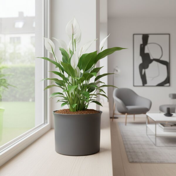 Leni Blumentopf Atlas Kunststoff Übertopf Ø 24 Höhe 20 cm rund Anthrazit matt Hydrokultur Pflanztopf für Zimmerpflanzen Outdoor Indoor