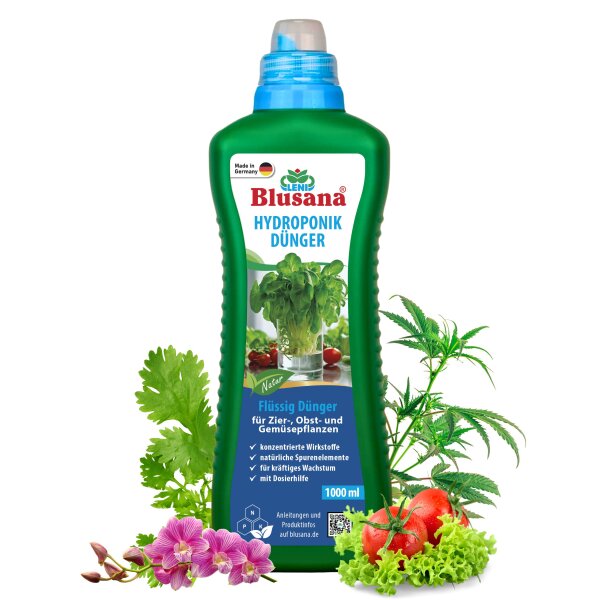 Blusana Hydroponik Flüssigdünger 1 Liter NPK 7-3-6 Hydrokultur Nährlösung EDTA-Chelate Leitungsschutz Pflanzendünger flüssig