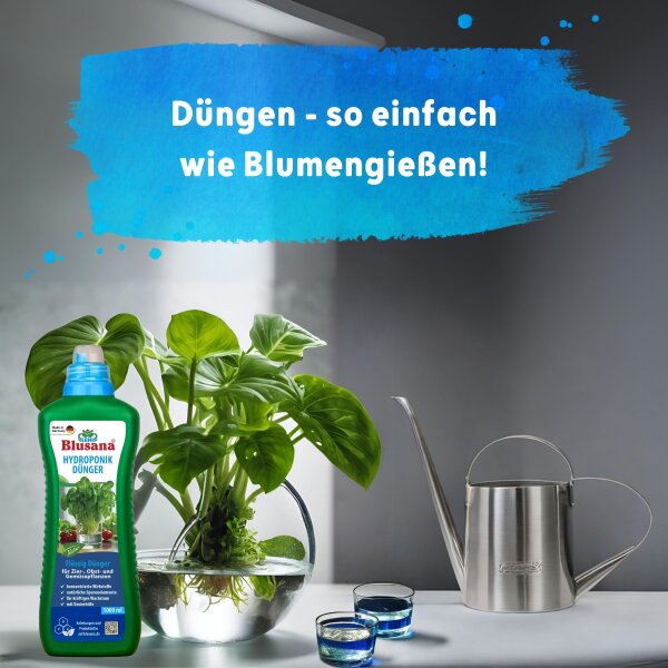 Blusana Hydroponik Flüssigdünger 1 Liter NPK 7-3-6 Hydrokultur Nährlösung EDTA-Chelate Leitungsschutz Pflanzendünger flüssig