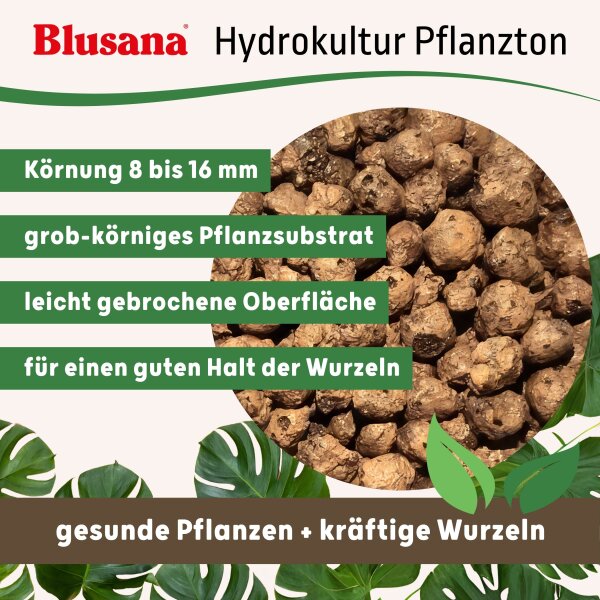 Blusana Pflanzton Blähton grobe Körnung 8-16mm | Hydrokultur Drainage Substrat | Erdbeimischung Pflanzgranulat