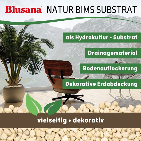 Blusana Bims 8-16mm Pflanzsubstrat mineralisches Vulkangestein Granulat Drainage Hydrokultur Zimmerpflanzen Kübelpflanzen