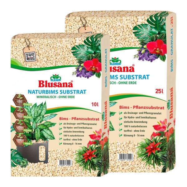Blusana Bims 8-16mm 35 Liter Pflanzsubstrat mineralisches Vulkangestein Granulat Drainage Hydrokultur Kübelpflanzen Garten