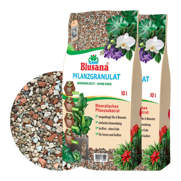 Blusana mineralisches Pflanzsubstrat 20 Liter (2×10 l) feines Pflanzgranulat 2-5mm | Semi-Hydrokultur Substrat vorgedüngt | Bims Zeolith Ton