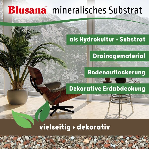 Blusana Mineralisches Pflanzsubstrat feines Pflanzgranulat 2-5mm | Semi-Hydrokultur Substrat vorgedüngt | Bims Zeolith Ton