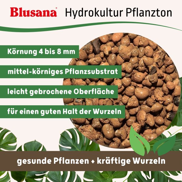 Blusana Pflanzton Blähton Körnung 4-8mm | Hydrokultur Drainage Substrat | Zimmerpflanzen Erdbeimischung Semi-Hydro