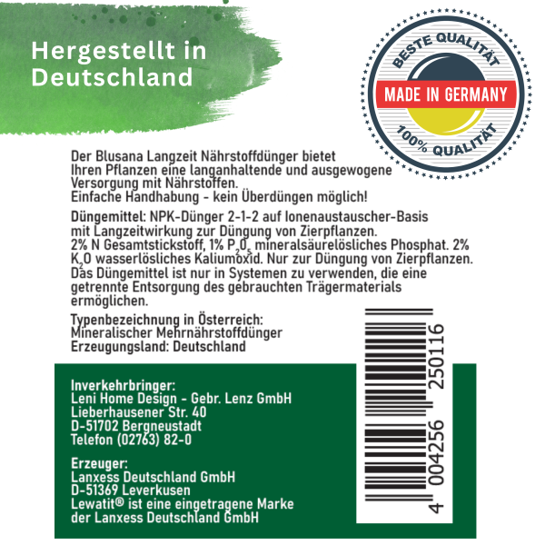 Blusana Langzeitdünger Lewatit HD 50 Dose 800 ml NPK Ionenaustauscher Granulat Hydrokultur Zimmerpflanzen Pflanzendünger