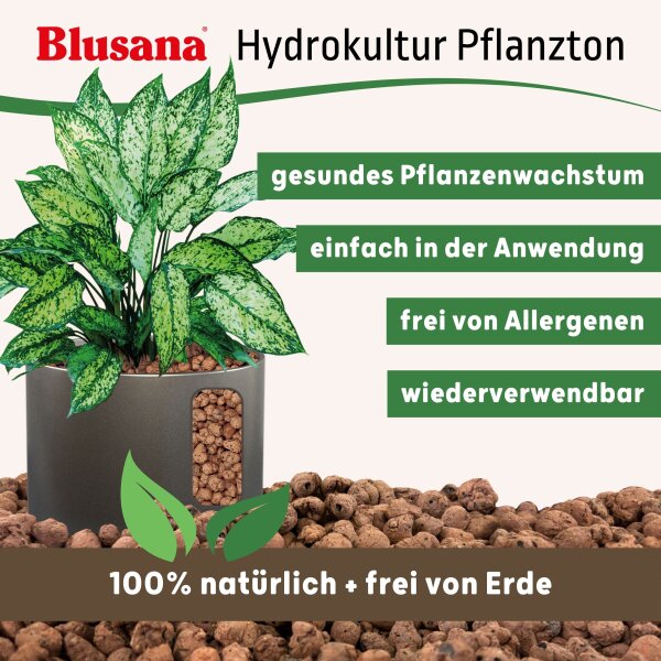 Blusana Pflanzton 5 Liter Blähton Körnung 4-8mm | Hydrokultur Drainage Substrat | Zimmerpflanzen Erdbeimischung Semi-Hydro