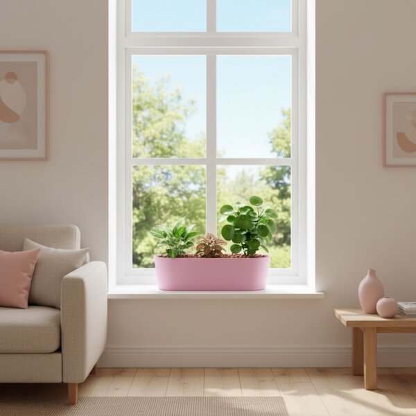 Leni Flori Jardiniere JA 36 Pastellrosa Pflanzkasten oval wasserdicht Übertopf Kunststoff matt Hydrokultur Sideboard