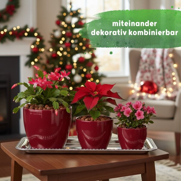 Sylt Blumentopf Keramik glänzend Weinrot 3 Größen (Ø 8cm + 11cm + 17cm) im Set