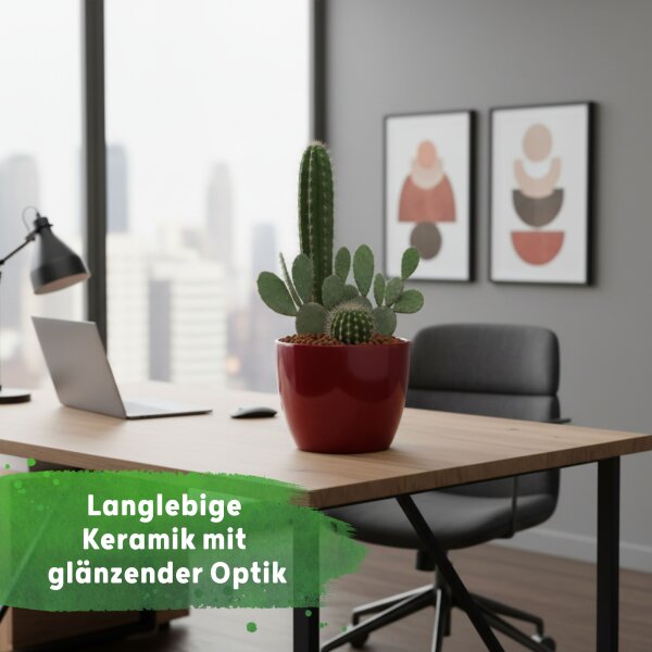 Sylt Blumentopf Keramik glänzend Weinrot 3 Größen (Ø 8cm + 11cm + 17cm) im Set