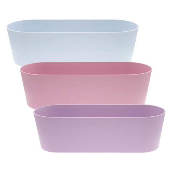 Leni Flori Jardiniere 3er Set Pflanzkasten oval wasserdicht Lavendel Pastellrosa Sky Übertopf Kunststoff Hydrokultur Fensterbank