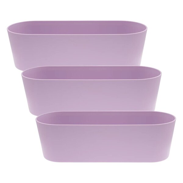Leni Flori Jardiniere Lavendel 3er Pack Pflanzkasten oval wasserdicht Flieder Übertopf Kunststoff matt Hydrokultur Blumenkasten
