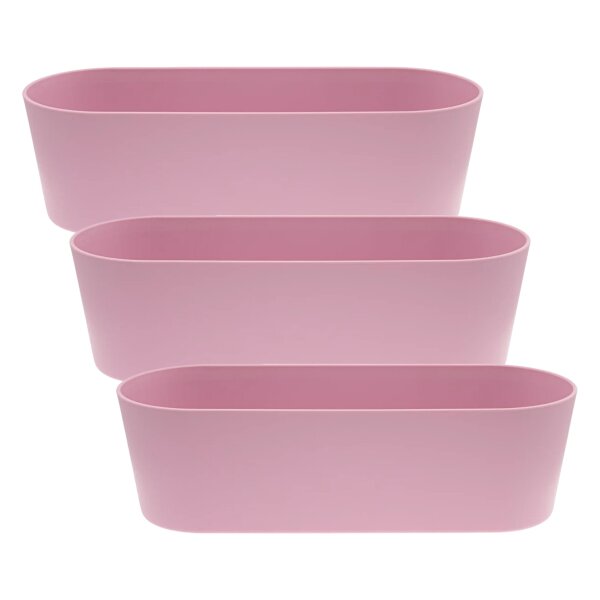 Leni Flori Jardiniere Pastellrosa 3er Pack Pflanzkasten oval wasserdicht Übertopf Kunststoff matt Hydrokultur Pflanztopf