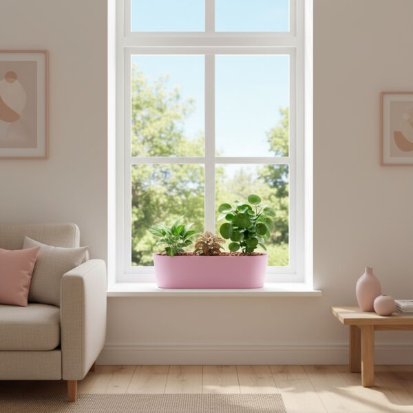 Leni Flori Jardiniere Pastellrosa 3er Pack Pflanzkasten oval wasserdicht Übertopf Kunststoff matt Hydrokultur Pflanztopf