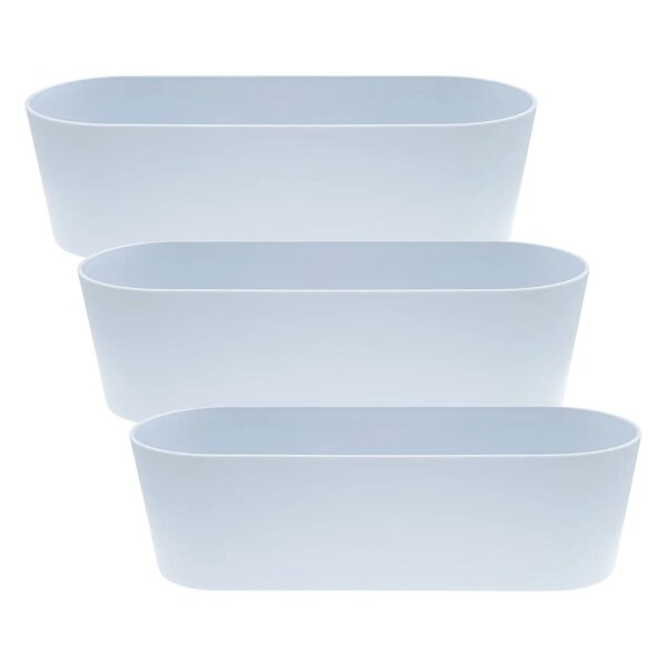 Leni Flori Jardiniere Sky Himmelblau 3er Pack Pflanzkasten oval wasserdicht Übertopf Kunststoff matt Hydrokultur Blumenkasten