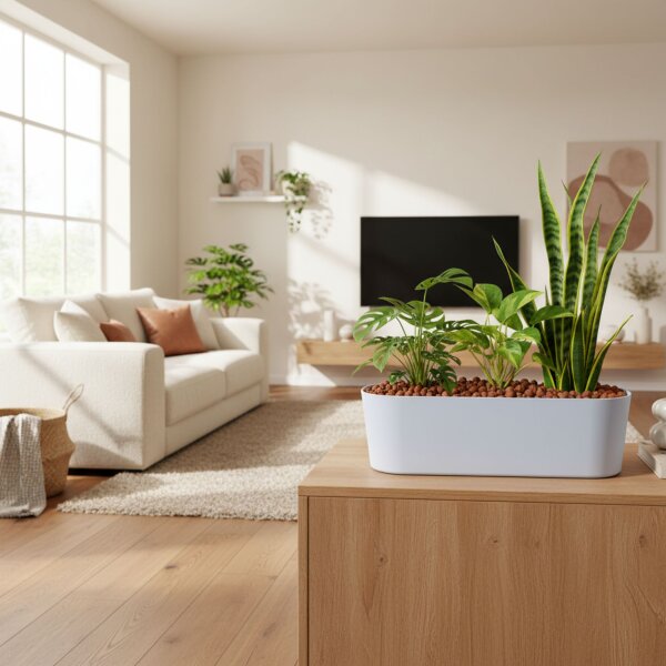 Leni Flori Jardiniere Sky Himmelblau 3er Pack Pflanzkasten oval wasserdicht Übertopf Kunststoff matt Hydrokultur Blumenkasten