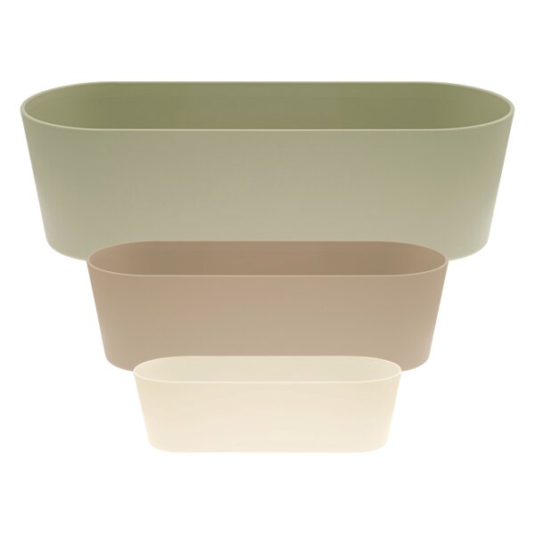Leni Flori Jardiniere 3er Set drei Größen Pflanzkasten oval wasserdicht Naturtöne Übertopf Kunststoff Hydrokultur Balkon