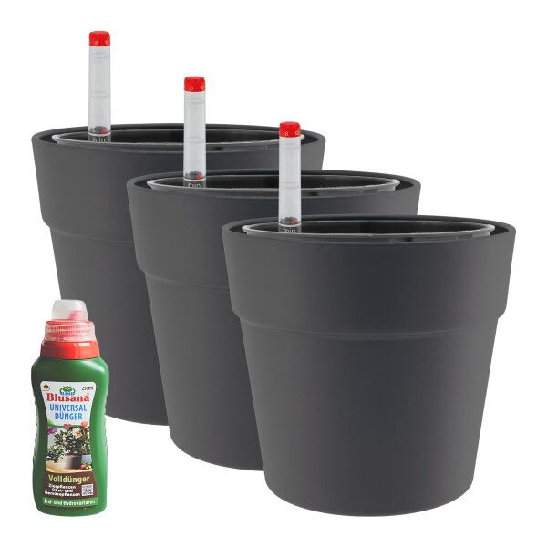 LENI CLASSIC Hydrokultur-Topf-Set mit 3 x Pflanztopf ca. Ø 16 cm und Kulturtopf | matt glatt wasserdicht mit Dünger