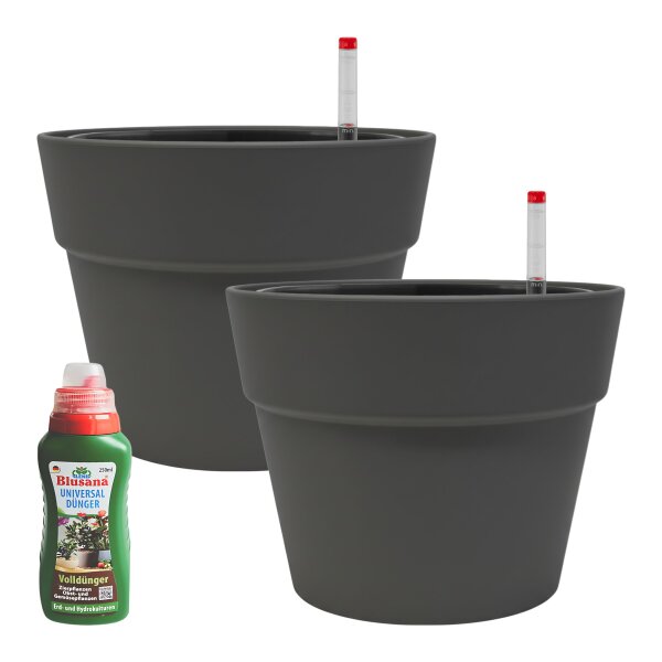 LENI CLASSIC Hydrokultur-Topf-Set mit 2 x Pflanztopf ca. Ø 26 cm und Kulturtopf | matt glatt wasserdicht mit Dünger