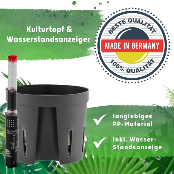 LENI ATLAS Hydrokultur-Topf-Set mit 8 x Pflanztopf ca. Ø 10 cm und Kulturtopf | matt glatt wasserdicht mit Dünger