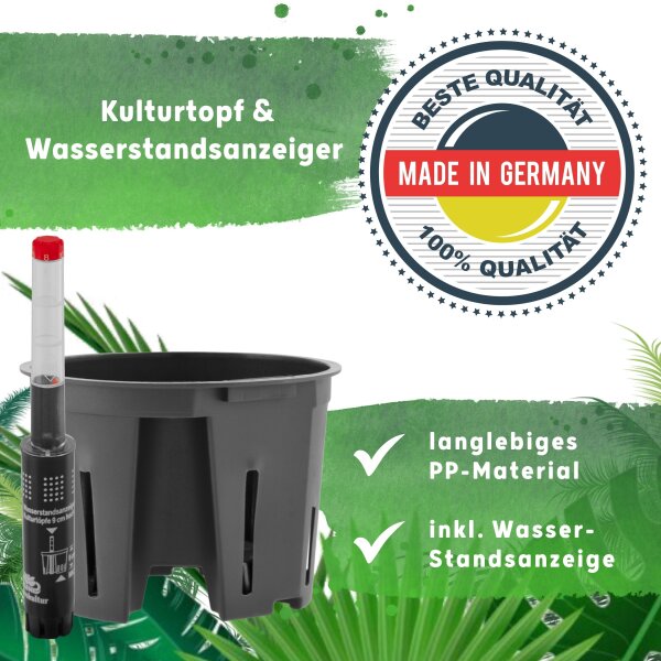 LENI ATLAS Hydrokultur-Topf-Set mit 4 x Pflanztopf ca. Ø 13 cm und Kulturtopf | matt glatt wasserdicht mit Dünger