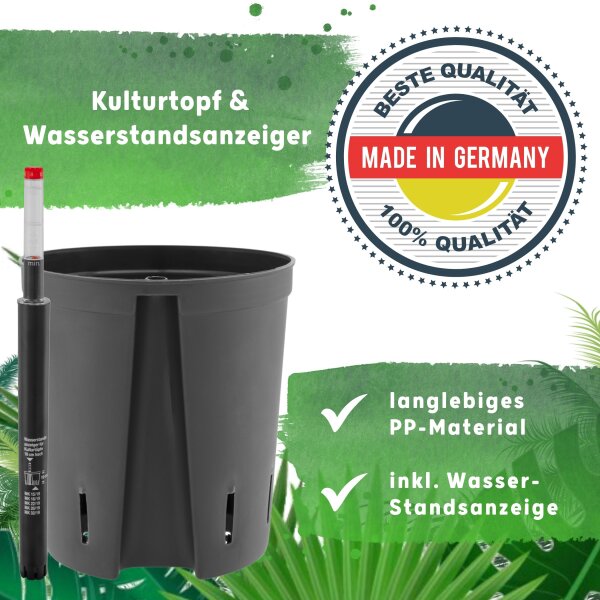 LENI ATLAS Hydrokultur-Topf-Set mit 2 x Pflanztopf ca. Ø 21 cm und Kulturtopf | matt glatt wasserdicht mit Dünger
