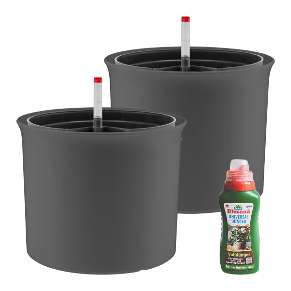 LENI ATLAS Hydrokultur-Topf-Set mit 2 x Pflanztopf ca. Ø 25 cm und Kulturtopf | matt glatt wasserdicht mit Dünger
