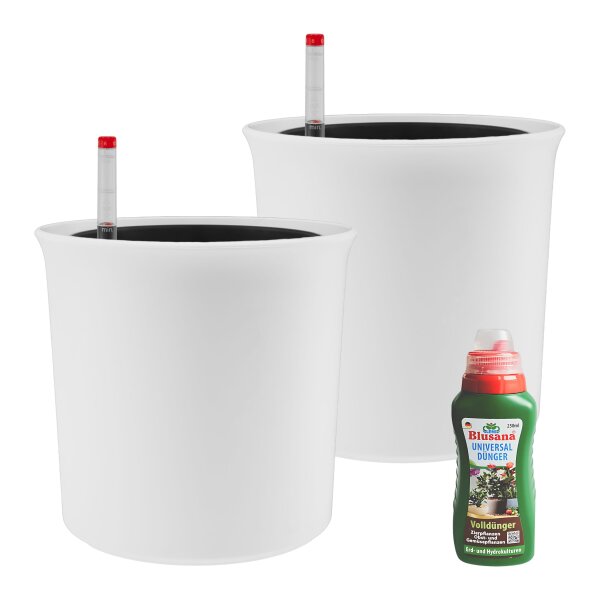 LENI ATLAS Hydrokultur-Topf-Set mit 2 x Pflanztopf ca. Ø 21 cm Weiß und Kulturtopf | matt glatt wasserdicht mit Dünger