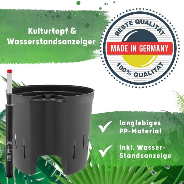 LENI ATLAS Hydrokultur-Topf-Set mit 2 x Pflanztopf ca. Ø 25 cm Weiß und Kulturtopf | matt glatt wasserdicht mit Dünger